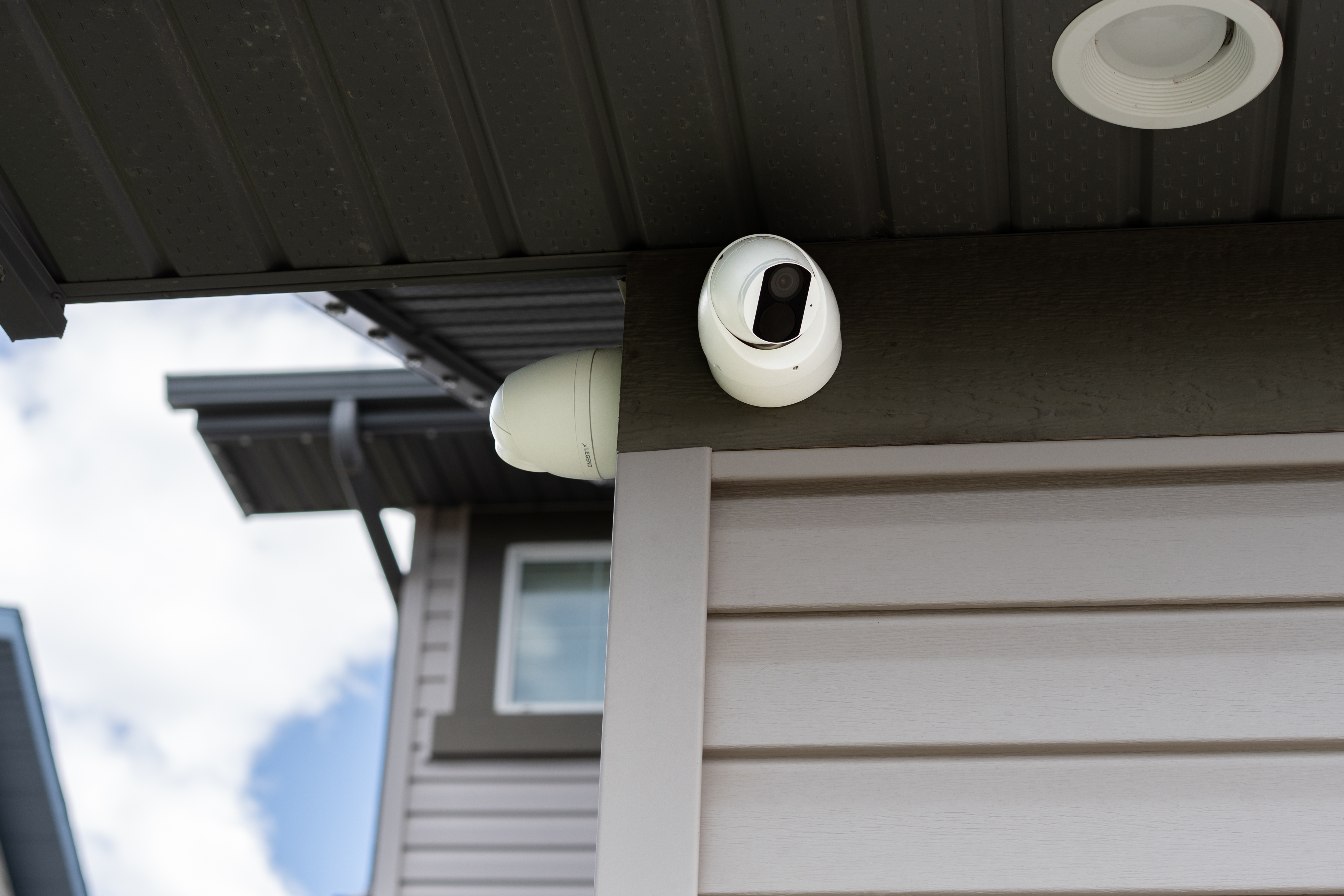 Commercial building entrance with security cameras
