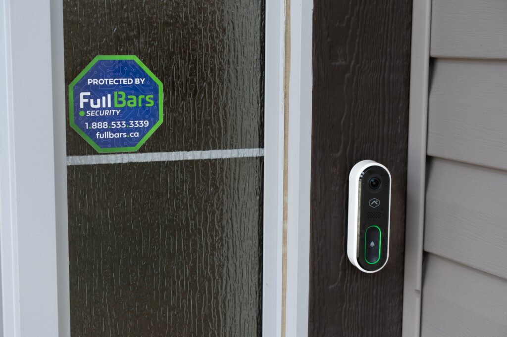 Video doorbell at an entrance protected by Full Bars Security